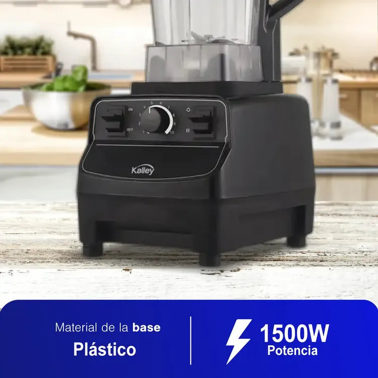 Licuadora KALLEY K-LAP Max Blend negra de alta potencia 1500W, vaso plástico de 2 litros y 10 velocidades.