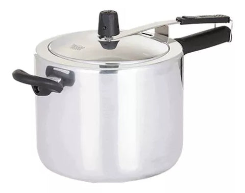 Olla a presión Corona de 6 litros fabricada en aluminio, con 3 sistemas de seguridad, apta para cocinas a gas y eléctricas.