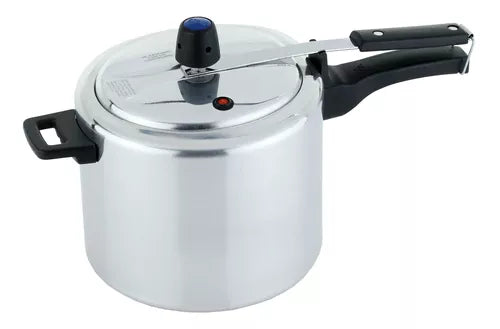 Olla a presión Dkasa de 6 Litros con válvula de baquelita, empaque plano de silicona y asas aislantes del calor.