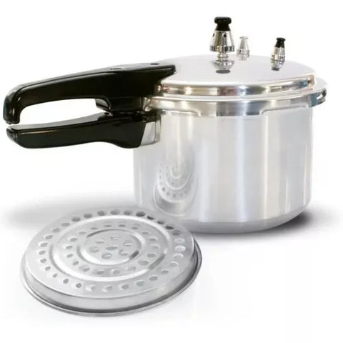 Olla a Presión Cierre Externo 4,2 Litros Home Elements, apta para estufas eléctricas y a gas, con accesorios resistentes al calor.