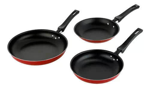 Juego de sartenes antiadherentes DKASA de 18, 20 y 24 cm, resistentes a ralladuras y fáciles de limpiar.