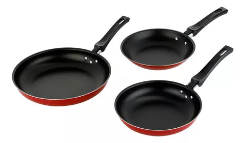 Juego de sartenes antiadherentes DKASA de 18, 20 y 24 cm, resistentes a ralladuras y fáciles de limpiar.