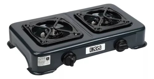 Cocineta a Gas Natural 2 Puestos Dkasa con quemadores y parrillas de acero, esmaltada y resistente.