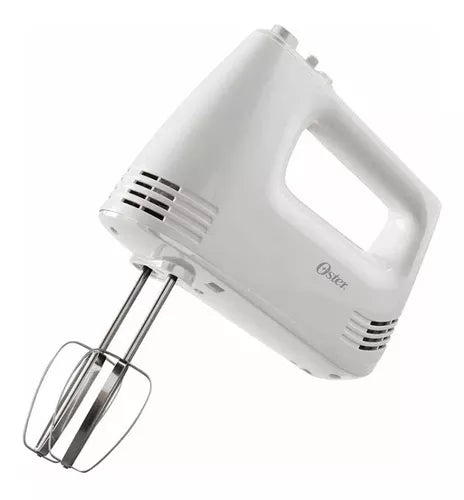 Batidora de mano Oster® de 5 velocidades, diseño ergonómico y potencia industrial para mezclas rápidas y eficientes.