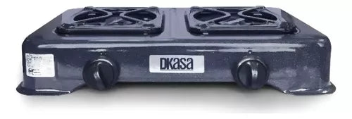 Cocineta a Gas Propano 2 Puestos Dkasa con superficie de acero inoxidable, quemadores y control de perillas.