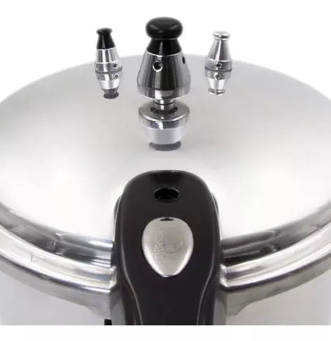 Olla a Presión Cierre Externo 4,2 Litros Home Elements, apta para estufas eléctricas y a gas, con accesorios resistentes al calor.