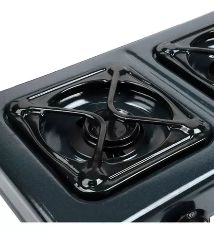 Cocineta a Gas Natural 2 Puestos Dkasa con quemadores y parrillas de acero, esmaltada y resistente.