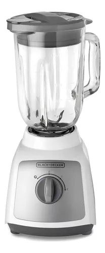 Licuadora BLACK+DECKER DuraPro blanca de 550W con jarra de vidrio de 1.25L, 2 velocidades, función de pulso y cuchillas de acero inoxidable resistentes.