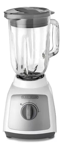 Licuadora BLACK+DECKER DuraPro blanca de 550W con jarra de vidrio de 1.25L, 2 velocidades, función de pulso y cuchillas de acero inoxidable resistentes.