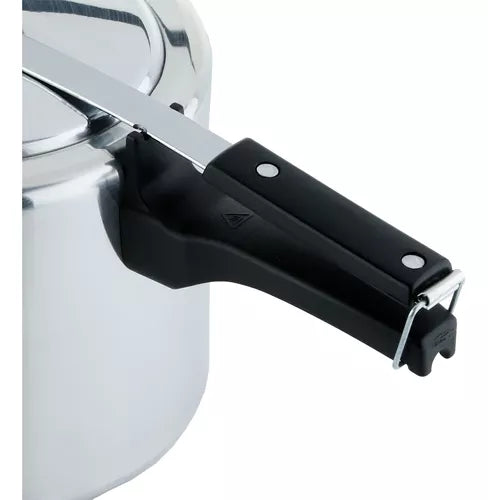 Olla a presión Dkasa de 6 Litros con válvula de baquelita, empaque plano de silicona y asas aislantes del calor.