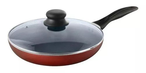 Sartén Antiadherente con Tapa 24cm Ilko, aluminio prensado, recubrimiento Quantum 2, tapa de vidrio templado y mango de baquelita.