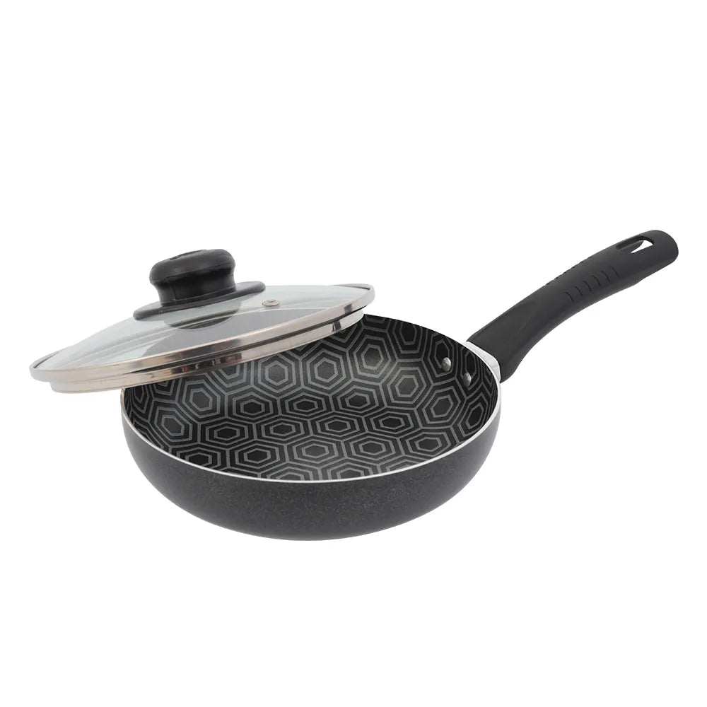 Sartén 6 Ultra de 18cm con recubrimiento antiadherente estampado y tapa de vidrio templado, ideal para cocinar de forma saludable y baja en grasa.