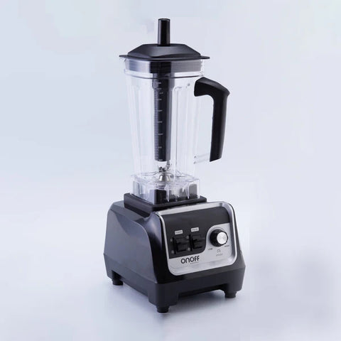 Licuadora Profesional On Off, 2 litros, 2200 W, cuchillas de acero inoxidable, diseño en color negro con carcasa ABS y rodamientos japoneses.