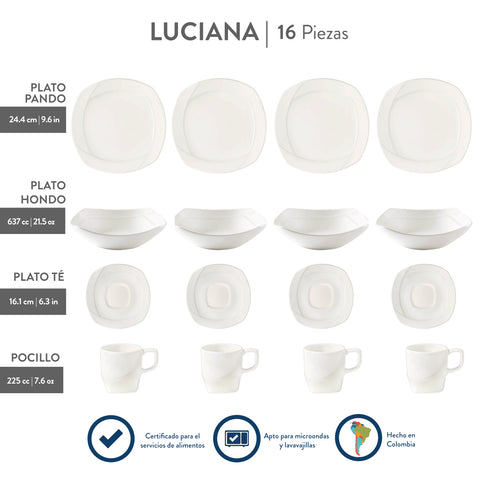 VAJILLA 4/16 LUCIANA BLANCO