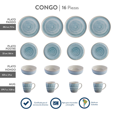 VAJILLA 4/16 CONGO AZUL