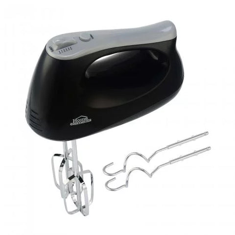 Batidora Eléctrica Home Elements con 5 velocidades, 180 watts, dos juegos de aspas de acero inoxidable y botón expulsor.