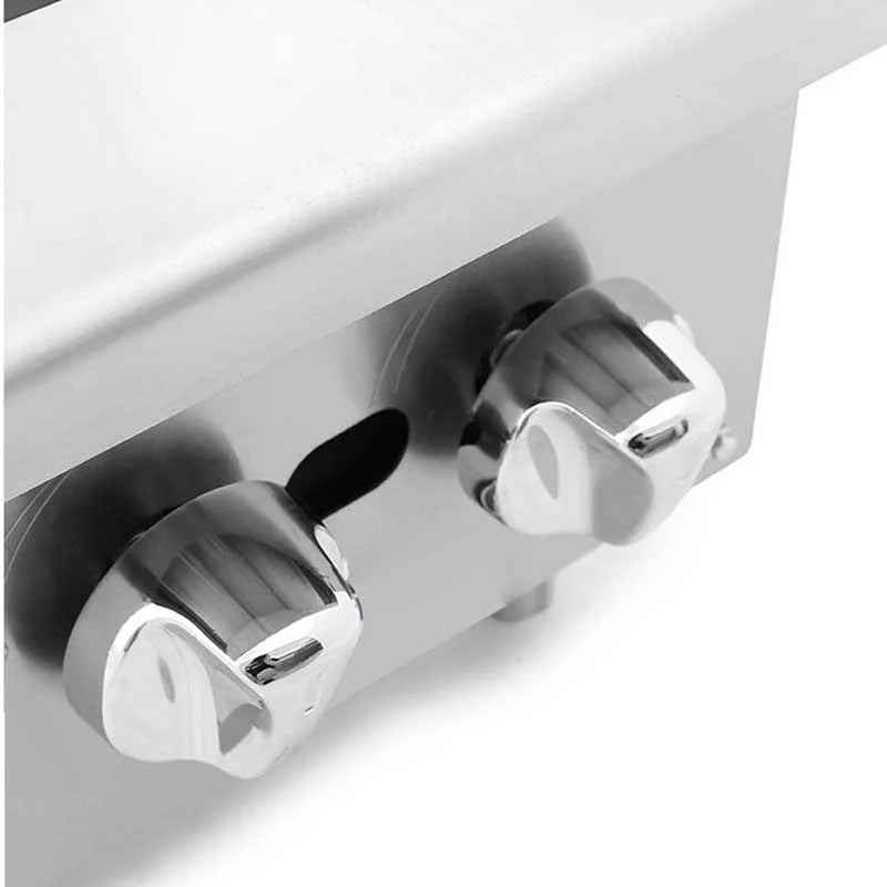 Estufa de sobreponer Cookrite de 2 puestos a gas natural, diseño en acero inoxidable con parrillas de hierro fundido.