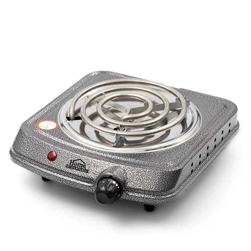 Estufa eléctrica de 1 puesto Home Elements con diseño compacto, 5 niveles de temperatura y parrilla calefactora de 3 anillos.