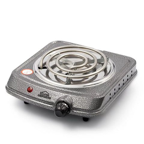 Estufa eléctrica de 1 puesto Home Elements con diseño compacto, 5 niveles de temperatura y parrilla calefactora de 3 anillos.