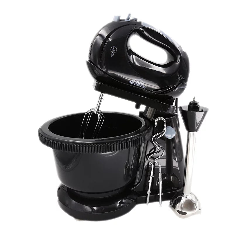 Batidora Multi-mixer Home Elements con función de inmersión, mano y pedestal, 250 watts, 6 velocidades y tazón giratorio de 2 litros.