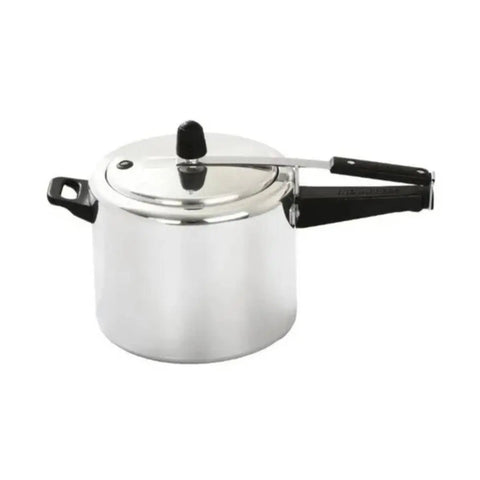 Olla a presión India de 8 litros, fabricada en aluminio de alta tecnología con válvula de seguridad y pesa cubierta de plástico.