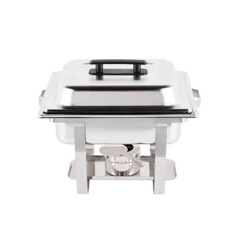 Samovar estándar medio de 4 litros en acero inoxidable con soportes para mecheros, diseño compacto y funcional.