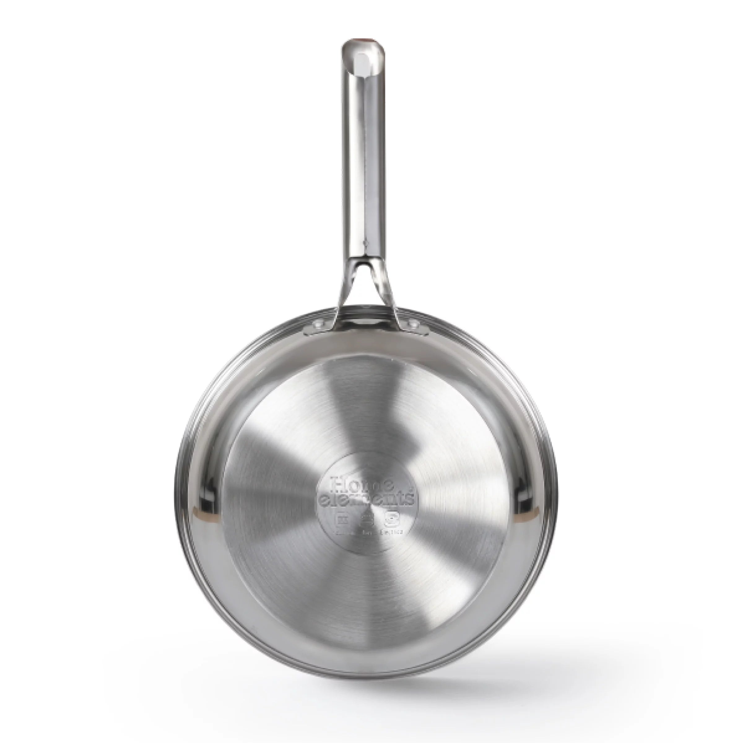 Sartén Acero Inoxidable 20cm Home Elements, con interior antiadherente cerámico, mango de acero inoxidable, anillos difusores de calor, apto para inducción, y acabado de lujo.