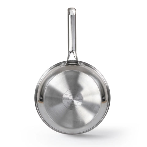 Sartén Acero Inoxidable 26cm Home Elements, con interior antiadherente cerámico, mango de acero inoxidable, anillos difusores de calor, apto para inducción, y acabado de lujo