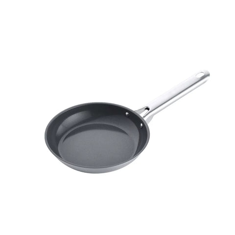 Sartén Acero Inoxidable 26cm Home Elements, con interior antiadherente cerámico, mango de acero inoxidable, anillos difusores de calor, apto para inducción, y acabado de lujo